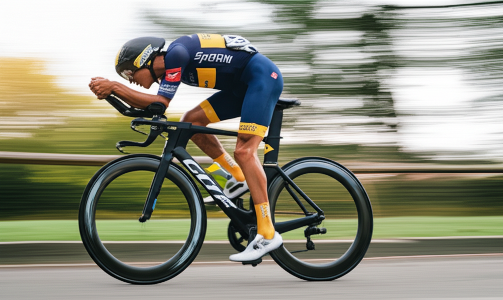 Professional cyclist analyzing performance data